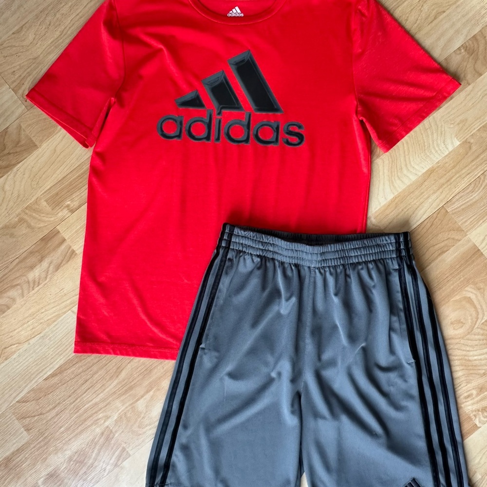 Adidas Kids Red and Black Logo Tee